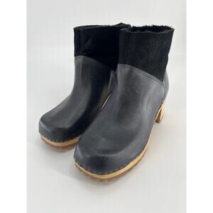 SALE MIA Clogs Shearling Ankle Boots Sz 11 Black Leather Fur Booties Platform